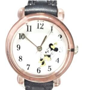 Disney Minnie Mouse Yellow Dress Analog Watch Black Band